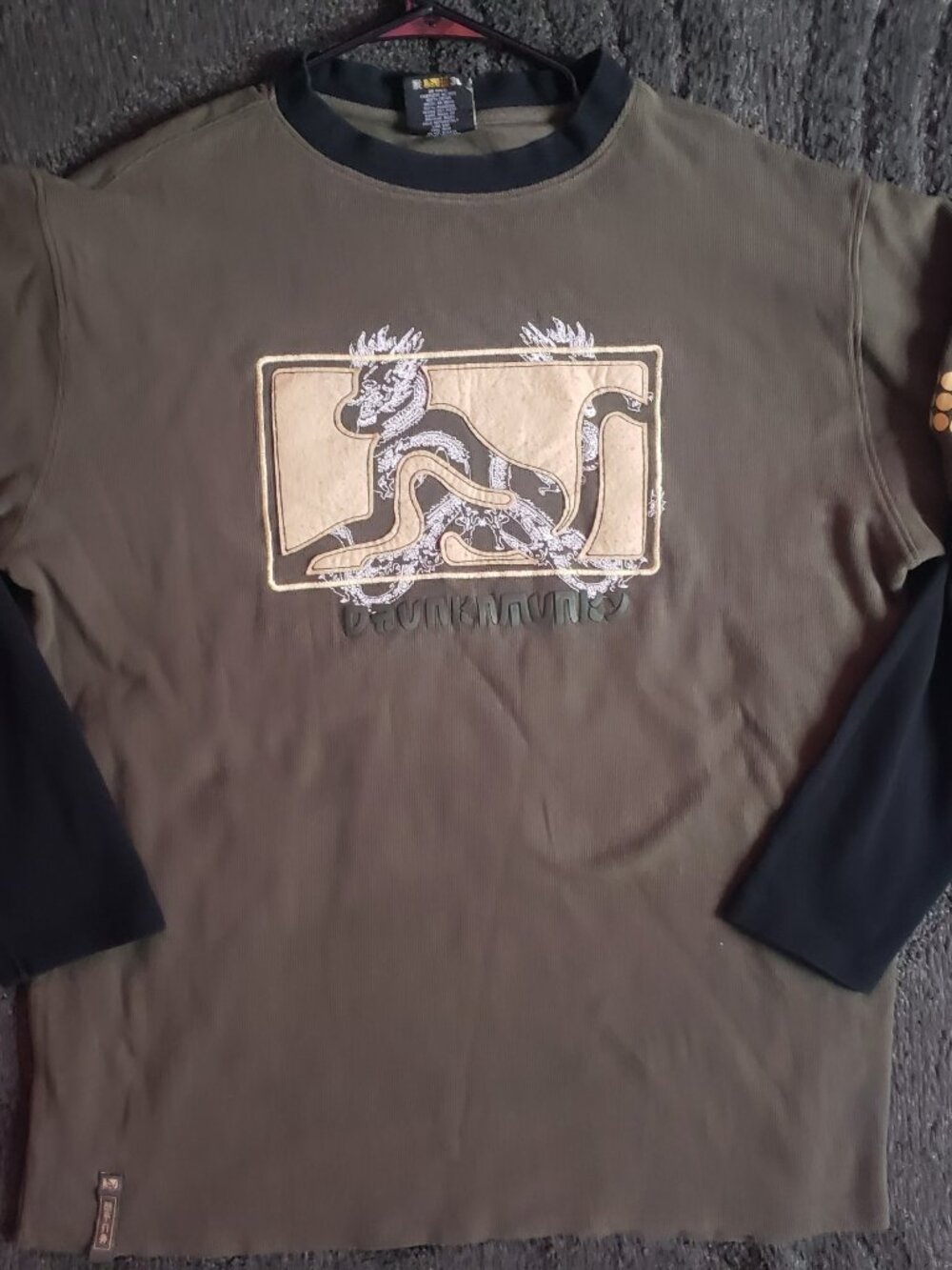 Y2K Drunknmunky Dragon Thermal T-Shirt Men's 2XL Twofer 100% Cotton